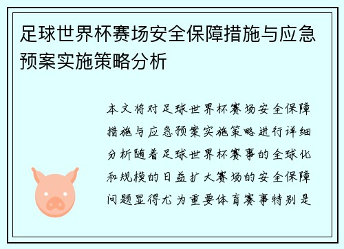 足球世界杯赛场安全保障措施与应急预案实施策略分析