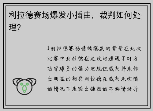 利拉德赛场爆发小插曲，裁判如何处理？