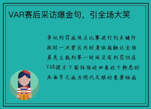 VAR赛后采访爆金句，引全场大笑